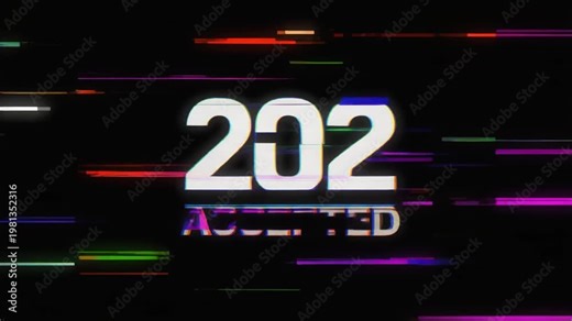 Glitch style digital screen displaying 202 Accepted HTTP status code with neon distortion on dark background wallpaper