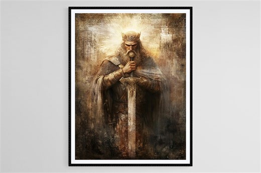King Arthur and Excalibur Art Print, Sword in the Stone Legend - Etsy