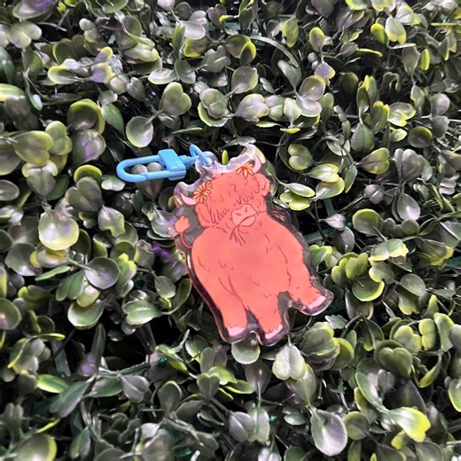 Flower Crown Highland Cow Acrylic Charm | Animal Keychain - Etsy Australia