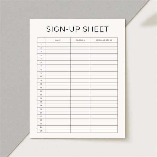 Editable Event Sign up Sheet Template, Fully Editable, Instant Download, PDF Canva, - Etsy