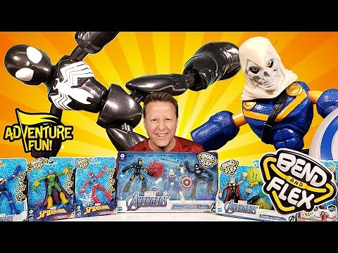 12 Marvel Spider-Man and Avengers Task Master Bend and Flex Action Figures Adventure Fun Toy Review!