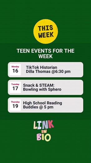 Hey teens, make plans to get to the Library this week for these programs and events! Visit the events calendar at evergreenparklibrary.org to register. | Evergreen Park Public Library
