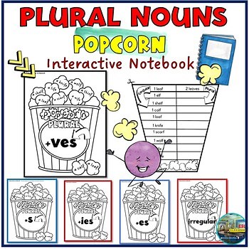 Popcorn Plural Nouns Interactive Notebook | Fun Grammar Craft & ESL Activity