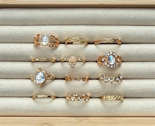 12pcs Stackable Gold Ring Set, Gemstone & Rhinestone Rings, Lovers Stacking Ring , Layered Rings, Midi Rings, Stacking Rings for Her, Crown - Etsy