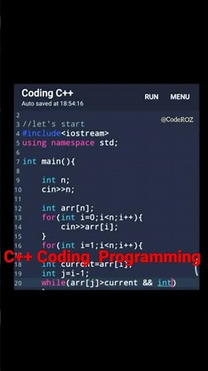 Insertion sort using program c++ #c++ #coding #programming #language