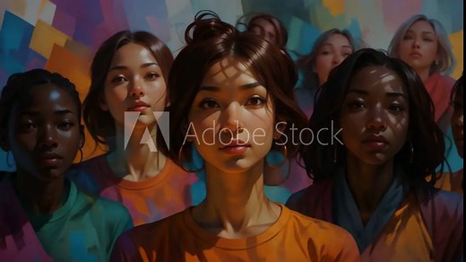 Diversity animation looping. Art portraits of women of different races, morphing