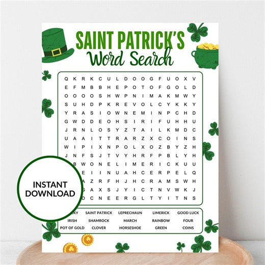 St. Patrick's Day Word Search Game Digital Download Printable Worksheet Party Games Celebrate Activity - Etsy