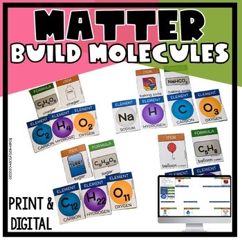Common Molecules Examples Game and Card Sort Building Molecules Digital & Print