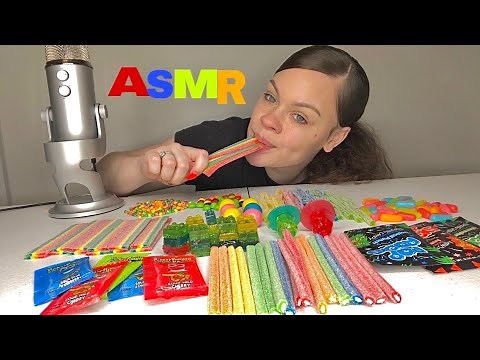 ASMR RAINBOW CANDY, POP ROCKS, RAINBOW NERDS, SOUR PUNCH STRAWS, SKITTLES, GUMMY CANDY MUKBANG