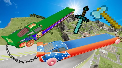 1.3K views · 30 reactions | long & short McQueen, Monster Truck vs Minecraft swords and axes. BeamNG Drive. | Beamng Game | Facebook