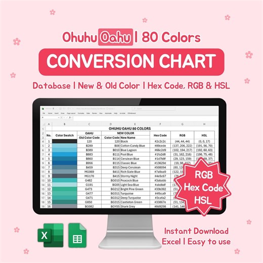 Ohuhu OAHU Conversion Chart| 80 Colors | Old New Code| Hex Code | RGB (excel File) - Etsy