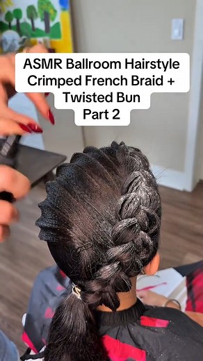 7.2K views · 65 reactions | ASMR  Ballroom Hairstyle Tutorial Hair Transformation Part 2 Crimped French Braid + Twisted Low Bun I’m obsessed with the final result ❤️‍ What about you? Drop your thoughts! | Coco Caliente Podcast | Facebook
