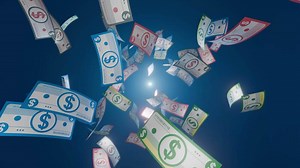 Download Falling bank note money from sky, 3D animation seamless loop for free