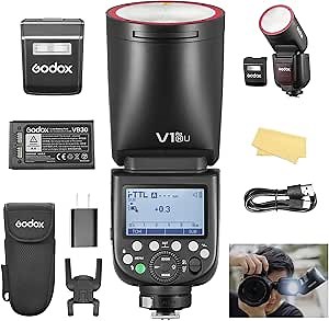 Godox V1 PRO N Flash for Nikon, Godox V1 PRO-N TTL Flash 2980mAh 76W Battery 1/8000s HSS 1.3s Recycle Time 2.4G Wireless HSS 500 Full Power Flashes