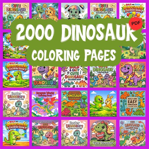 2000 Dinosaur Coloring Pages PDF | Easy Bold Dino Coloring Book | Kids Printable Activity Sheets | Toddler Preschool Art - Etsy