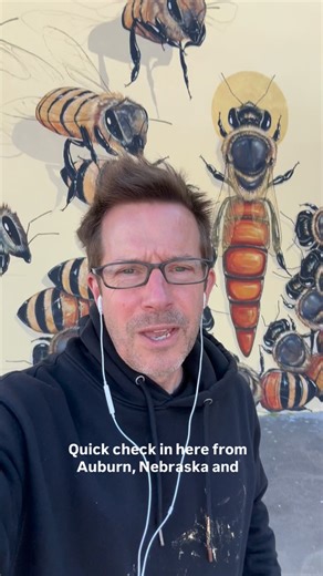 I'll be at the public library in Auburn Nebraska from 6:30- 7:30 Tuesday Oct 21 (today) sharing some stories about The Good of the Hive and the last 10 years painting bees! And stay tuned! @trinamerry just landed and we are going to be doing some super cool stuff together this week! 🐝✨🎨 #thegoodofthehive #mattwilley #mattwilleyartactivist #bees #pollinators | The Good of the Hive