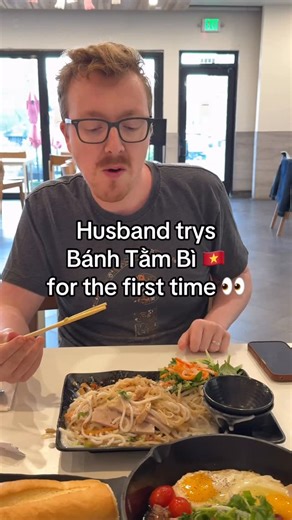 Sean Dưa Muối & Jackie | Sean trys bánh tằm bì for the time 🤣. This dish is even hard to eat for some Viet. Its like mixing coconut milk and fish sauce on top of... | Instagram