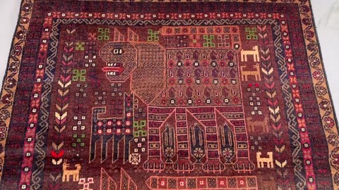 6"3x3"8 Antique Rug 1960s Afghan Baluchi Pictorial Rug, Handmade Wool Geometric Herati Oriental Rug, Animal Rug Kitchen Rug Dining Table - Etsy