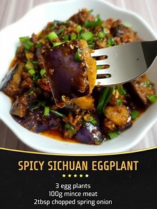 17K views · 25 reactions | Spicy sichuan eggplant 襤 Ingredients: 3 egg plants 100g mince meat 2tbsp chopped spring onion 2tbsp chopped garlic 2tbsp chopped ginger Seasonings: 2tbsp spicy bean paste ........ Recipe in First Coʍmеոτ  Enjoy ❤️ | Easy Recipes | Facebook