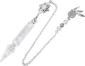 TUMBEELLUWA Crystal Point Pendulum for Divination Dowsing Faceted Stone Pendant Pendulum with Dream Catcher and Merkaba Star Chain, Rock Crystal