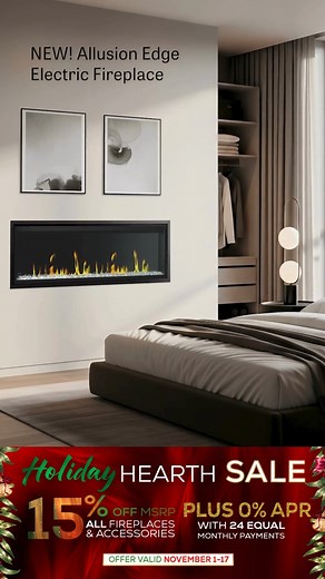 Meet the new Heat & Glo Fireplaces Allusion Edge electric fireplace. ⚡️🔥 Your vibe, your fire. Change the look, adjust the glow, and set the mood — all at the touch of a button. The Allusion Edge brings warmth, style, and cozy ambiance you can enjoy almost anywhere. Now’s the perfect time to make it yours. It’s the LAST WEEKEND of our Holiday Hearth Sale! ⏳💸 Save **15% off MSRP PLUS enjoy 0% APR financing** with 24 equal monthly payments on all fireplaces and accessories. Bring home warmth, co