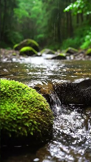 Forest Rain Stream Ambience with Flowing Water Over Mossy Rocks for Deep Sleep and Relaxation