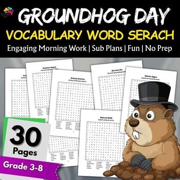 Groundhog Day Word Search Puzzle February Activities 3rd,4th,5th,6th,7th,8th,9th