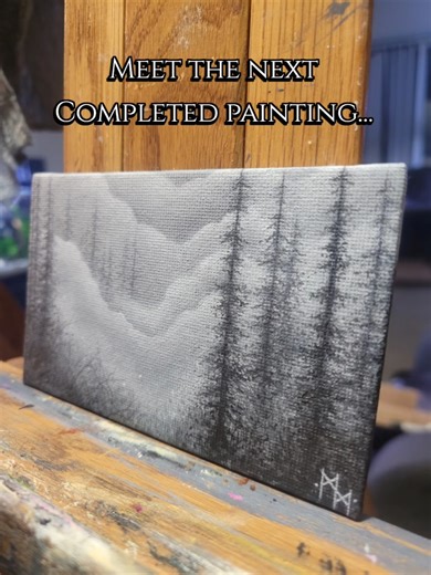 I am very excited to reveal this FINALLY completed grayscale landscape painting! I have been toying with this little one for an eternity, and although not shown in these pictures, her varnish is actually already applied and almost dry. She will be available alongside her sibling worlds very soon! How do you think she turned out? . P.s. You can find out more about me and my other paintings on my website in my bio! Thank you for your support! 💕 . . . #artreveal #acrylicpainting #landscapepainting
