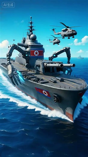 A warship with multiple mechanical arms