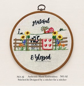 Farmhouse Sunflower Embroidery Kit: Cow, Barn, Quilt Design - Etsy