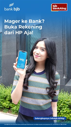 Tenang aja, buka rekening sekarang gak perlu pakai antre di kantor cabang 😆 Karena sekarang Sahabat bisa buka rekening lewat aplikasi DIGI bank bjb! Caranya praktis dan mudah dilakukan sendiri, cukup persiapkan dokumen yang dibutuhkan dan rekening siap digunakan Download aplikasinya sekarang! —— Bank bjb berizin dan diawasi oleh Otoritas Jasa Keuangan & Bank Indonesia serta merupakan peserta penjaminan LPS. Info selengkapnya: infobjb.id/digi #bankbjb #tandamataku #tandamatauntuknegeri #tandamud