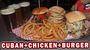 NEW VIDEO!! The Triple Threat Sandwich Challenge at The Rebel Rooster Bar & Eatery located inside the Ramada Inn Hotel & Conference Center in Mitchell, South Dakota!! This was a brand new food challenge and I was the first person to attempt it!! I had 1 hour to finish a giant Cuban sandwich loaded with juicy pulled pork, an extreme Chicken Bacon Club sandwich, and a double-patty BBQ cheeseburger. I also had to finish 10oz of Rebel Rooster's honey-glazed onion rings and I chose to try my #foodcha