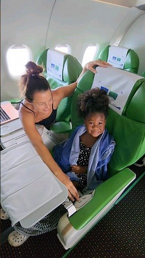 Our first time flying first class and we had the whole cabin to ourselves 💫 Tyanna LOVED it!