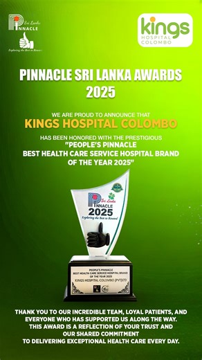 Kings Hospital Colombo wins Best Healthcare Services – Hospital of the Year at the Pinnacle Sri Lanka Awards 2025. This recognition reflects our unwavering commitment to excellence, care, and trust. නිරතුරු විශ්වාසයෙන් ඔබ ළඟ රැඳෙන්නම් 💚 #KingsHospitalColombo #HospitalOfTheYear #PinnacleSriLankaAwards2025 #HealthcareExcellence #TrustedCare | Kings Hospital Colombo