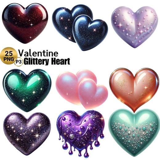 25 PNG Valentine Graphics, Vibrant Heart Png, Valentines Day Clipart, Love Png, Commercial Use