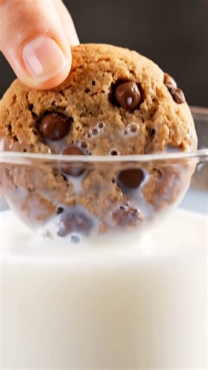 choco chip cookie dipping in milk asmr