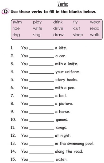 ACTION VERBS online activity for grade 4