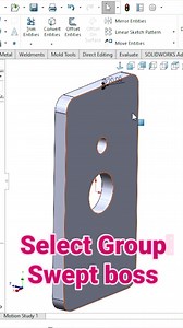 To apply a swept boss in SolidWorks, first, you need to select the sketch profile that defines the shape of the swept feature, and then select the path along which you want to sweep the profile. So, to select the group: 1. Select the sketch profile you want to sweep. 2. Select the path along which you want to sweep the profile. Once you have these selections, you can use the Swept Boss/Base feature to create the swept feature in SolidWorks. . . . #reelsinstagram #cad #mechanical #engineering #ma