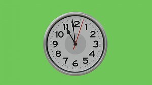 Download 3D rendered last 1 minute of 11 o'clock wall analog clock animation with green screen background, ending 1 minute with ticking clock. for free