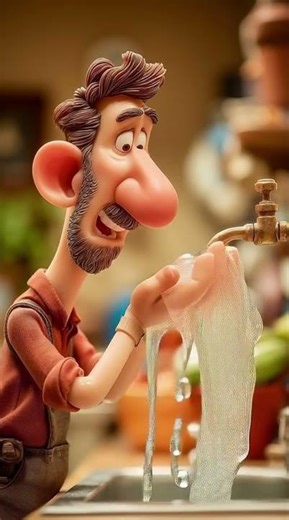 Man Washing Hands in a Funny Way 😂🚰 | Cartoon Style Short