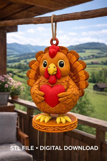 3D Printable Turkey Figurine – Holding Heart, Thanksgiving Decor (STL File) - Etsy