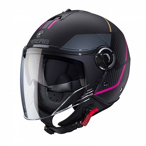 Caberg Riviera V4X Μαύρο Ματ / Φούξια / Ανθρακί Κράνος Μηχανής Jet ECE 22.06 1150gr CAB000KRA592