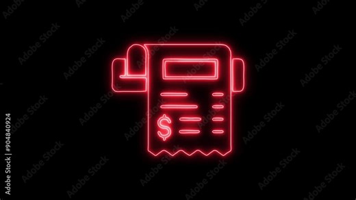 Invoice Neon Icon 4K Animated Linear Symbol Icon Video Background on Black Screen