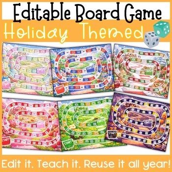 Editable Holiday Board Games | Canva K-1 ELA Math Centers Year Long Fun Skills