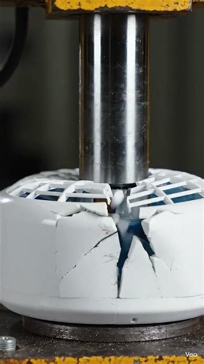 Table fan crushed with hydraulic press