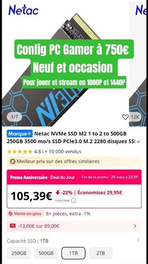 Config PC Gamer à 750€ #gaming #hardware #pc #shorts