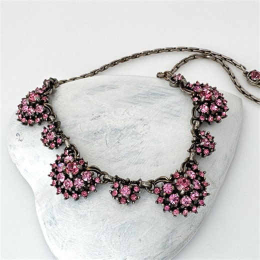 HOLLYCRAFT 1950 Pink Rhinestone Collar Necklace, Vintage Jewelry Designer Signed - Etsy
