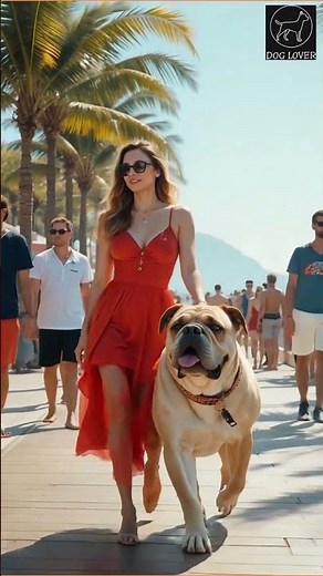 Girl Walking with Her Bulldog on the Beach 🐾 | Adorable Bond
