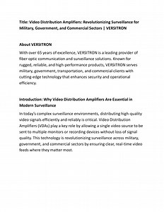 Video Distribution Amplifiers: Revolutionizing Surveillance for Military, Govern - SlideServe