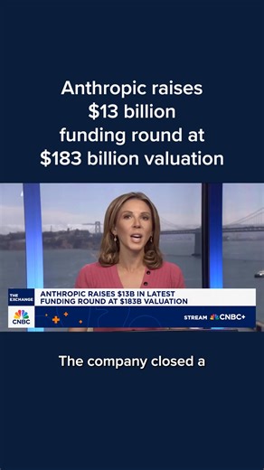 Anthropic on Tuesday announced it has closed a $13 billion funding round at a $183 billion post-money valuation, roughly triple what the artificial intelligence startup was worth as of its last raise in March. Full details: cnb.cx/4n9tcCD | CNBC